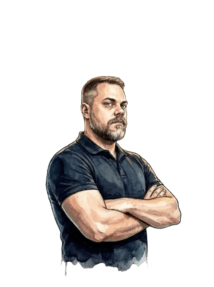 Guy Dvorkin watercolor portrait, arms crossed